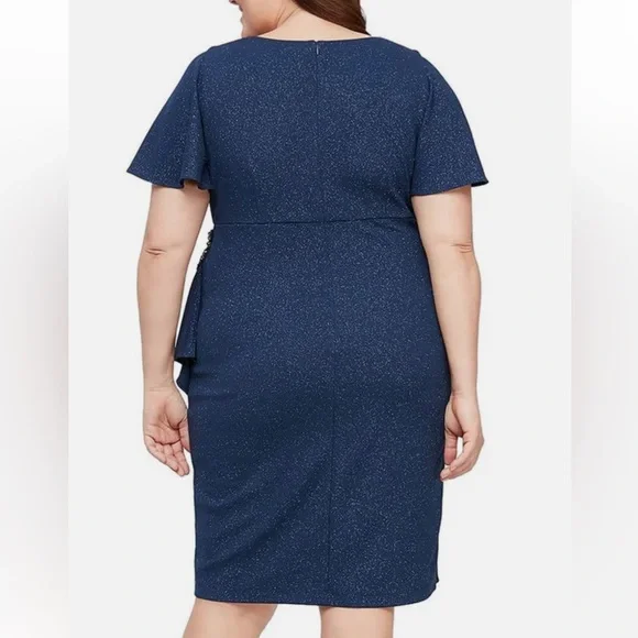 SLNY Shimmering Navy Midi Dress - Picture 2 of 6